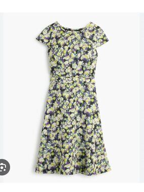 J.Crew Dress Womens 00 Multicolor Floral Fit Flare Short Sleeve Mini